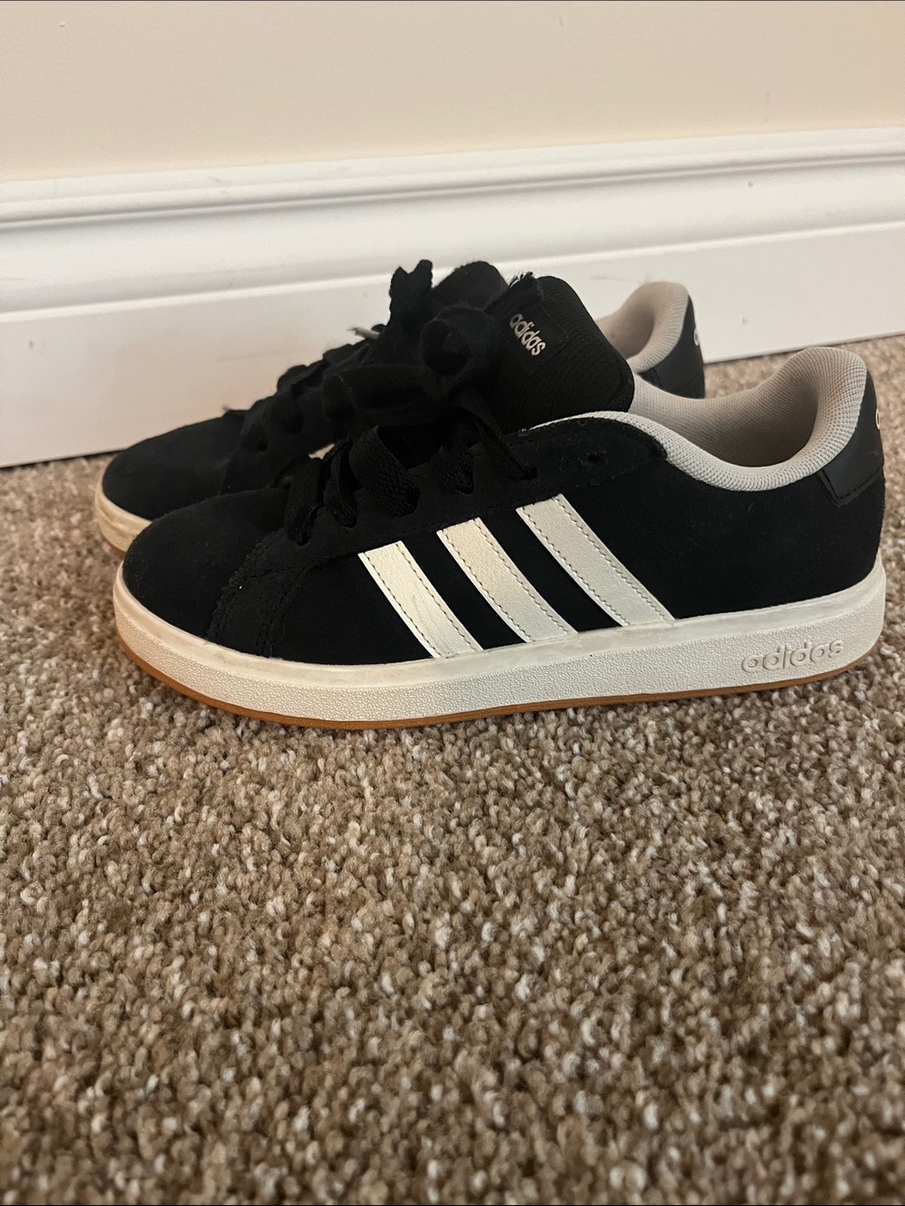 adidas Kids Black Sneakers with White Stripes